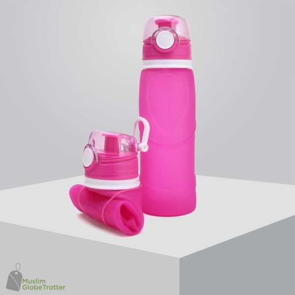 bouteille d'eau pliable de voyage rose